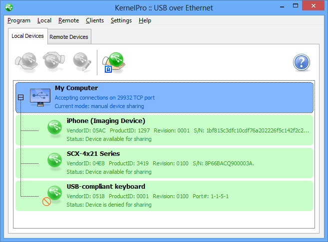 KernelPro USB over Ethernet Screenshot